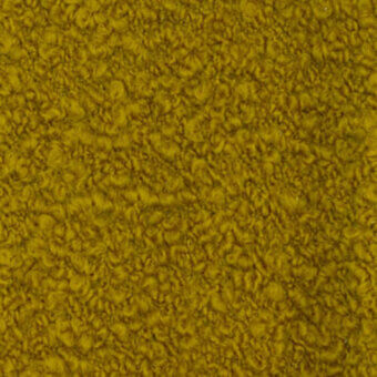 Mustard yellow looped fabric texture with irregular, curled fibers creating a dense, three-dimensional woven pattern; miniforms Cloud collection sample.